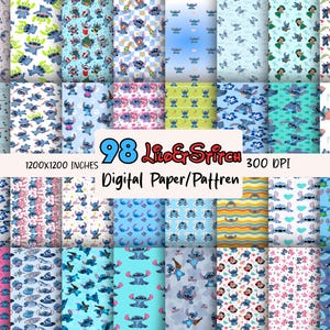 98 Lilo and Stitch Digital Papers, Stitch Clipart PNG, Stitch Valentines, Gifts Wrapping Papers,Lilo And Stitch Patterns Papers