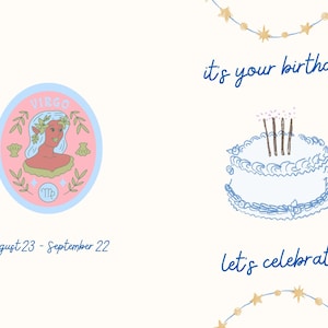 Virgo Birthday Card Printable | Zodiac Birthday Card for Virgo | Astrology Digital Download | August September Star Sign Gift.