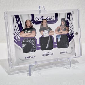 2024 WWE Panini Flawless Triple H and Shawn and Chyna Amethyst Purple /8 Triple Relic