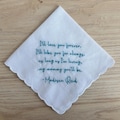 Customized embroidered wedding handkerchief with a scalloped edge