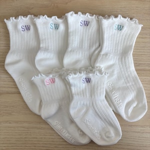 Baby/Toddler embroidered initials ruffle ankle socks with grip bottoms