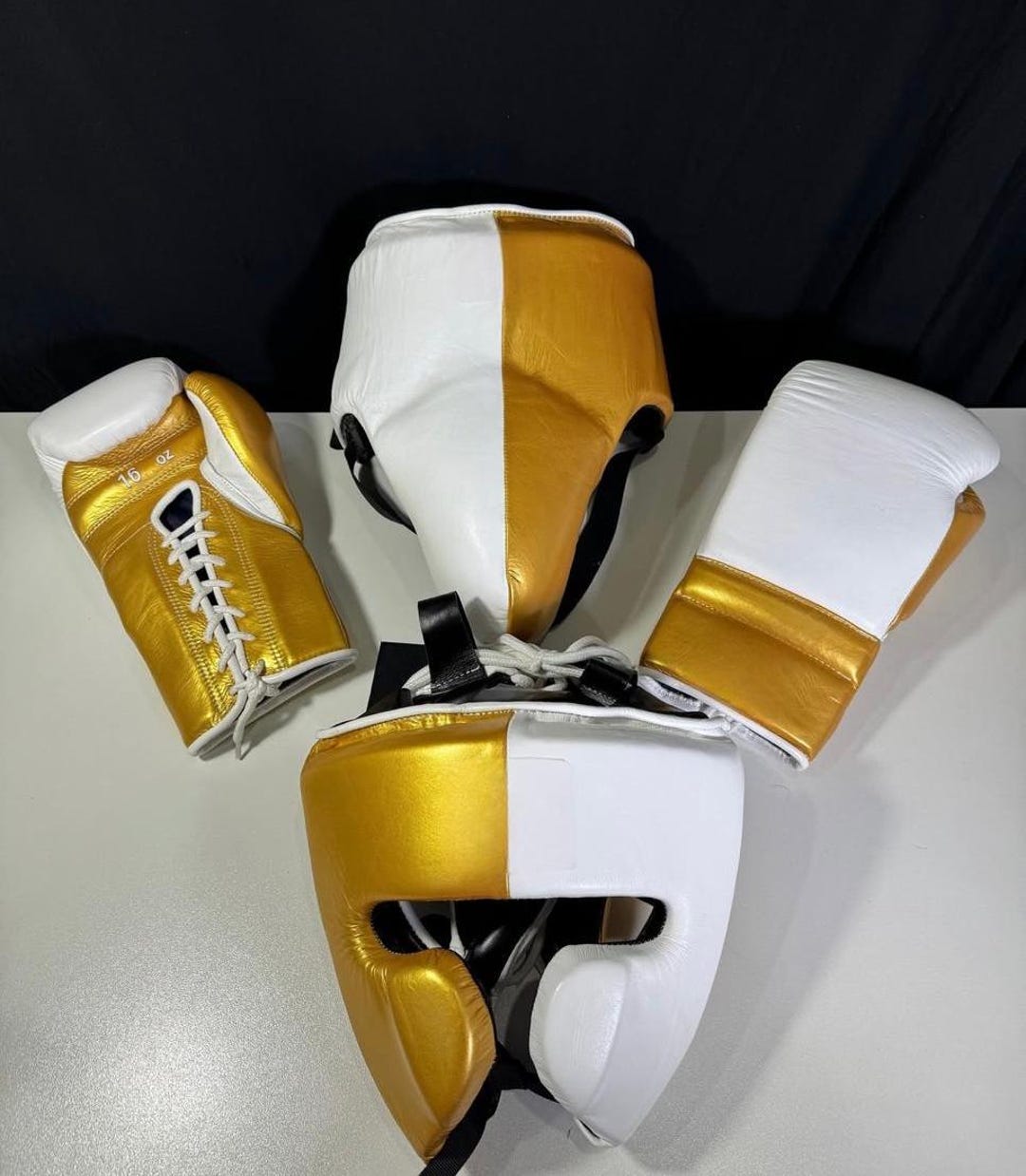 Personalized Boxing Glove Set: Custom Logo, Gold & White Leather ...