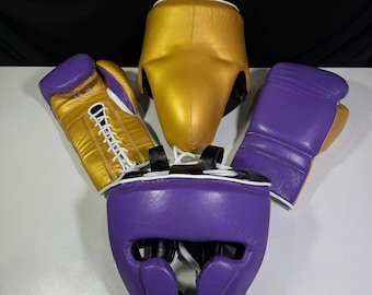 Personalized Leather Boxing Set: Custom Sparring Gloves, Head Guard
