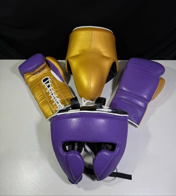 Personalized Leather Boxing Set: Custom Sparring Gloves, Head Guard