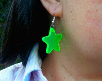 Pendientes con formas divertidas, joyas de neón verde brillante (varias formas)