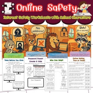 Online Safety for Kids | Internet Safety Worksheets with Animal Characters