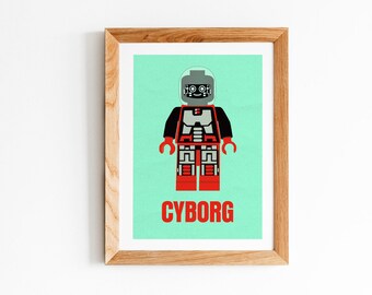 Cyborg Minifig Sci-Fi Inspired Art Print Instant Download Print Kids Room Instant Print