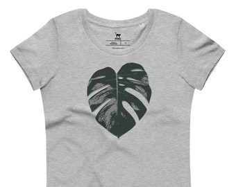 Monstera Duotone Leaf Print Women's Fitted Eco Tee Organic Cotton Plant Mama Gift