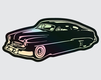 1949 Mercury Coupe Holographic 3-inch Laptop Sticker Hot Rod Car Kulture Decal Durable UV Waterproof