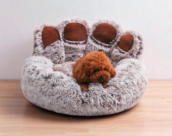 Bear Paw Plush Pet Bed | Soft Fluffy Dog & Cat Cushion