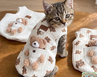Teddy Bear Pet Vest, Autumn Winter Cozy Dog Cat Apparel, Small Pet Harness Outfit