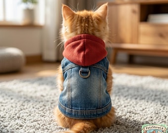 Jaqueta/Colete Jeans para Cães com Argola em D, Casaco com Peitoral para Filhotes, Roupa para Animais de Estimação de Pequeno e Médio Porte