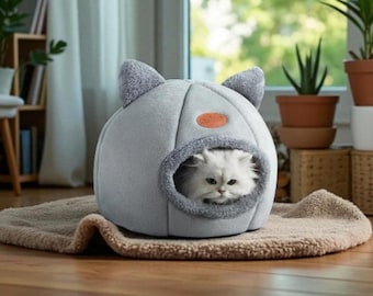 Cozy Winter Cat Bed | Cave Nest Tent, Small Dog House Basket