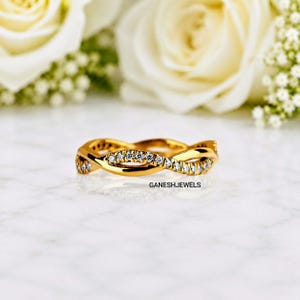 Twisted Infinity Diamond Ring Lab Grown Diamond Wedding Band Gold Crossover Ring Minimalist Stackable Ring Anniversary Gift for Women.