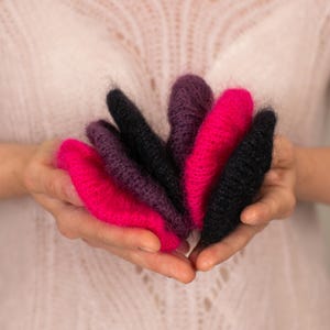 Hand-Knitted Mohair Scrunchies – Set of 6 Hand-Knitted Mohair Scrunchies – Soft & Fluffy Hair Ties – Handmade Gift
