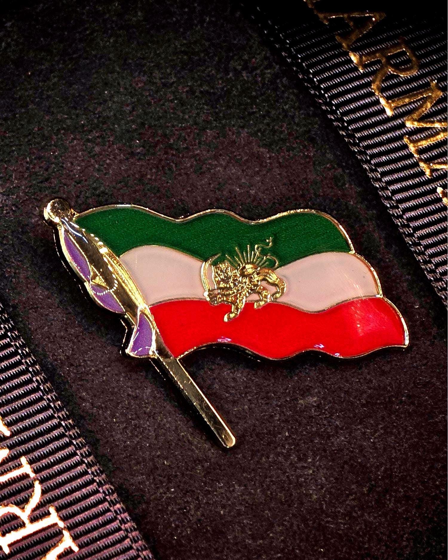 Lion & Sun Shir O Khorshid Iran Flag Pin Brooch – Raised Gold Persian ...