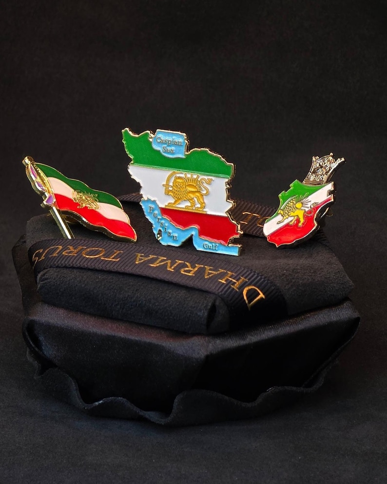 Lion & Sun Shir O Khorshid Iran Flag Pin Brooch – Raised Gold Persian ...