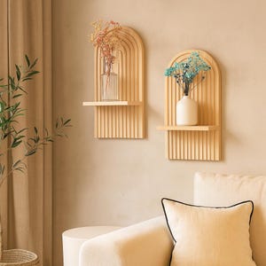 Minimalist Wooden Arch Wall Shelf – Modern Curved Display Shelf for Decor, Plants or Candles – Boho Nordic Home Decor