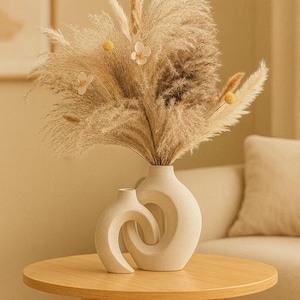 Modern Sculptural Ceramic Vase Set – Minimalist Home Decor in Black and White