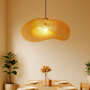 Handwoven Bamboo Pendant Light – Adjustable Rattan Ceiling Lamp
