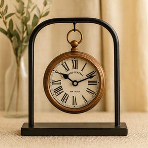 Horloge de table vintage avec chiffres romains - Décoration de bureau élégante en bronze