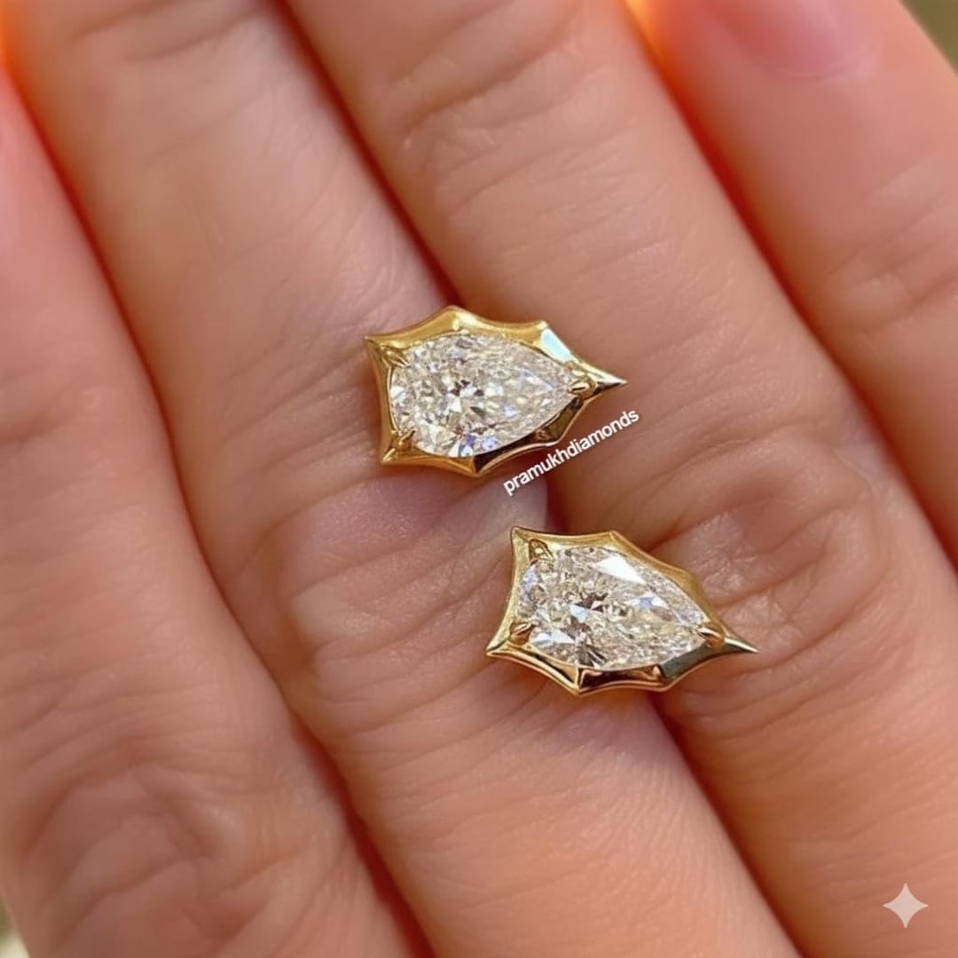 6x4mm Pear Cut Moissanite Diamond Stud Earring Yellow Gold Plated
