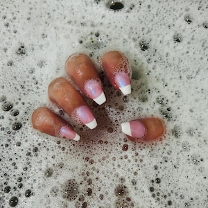 Medium Coffin Press On French Tip Nails
