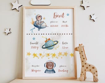 Póster de nacimiento digital, espacio, carta natal, póster de fecha de nacimiento, anuncio de nacimiento, regalo de nacimiento personalizado, anuncio de nacimiento, bebé