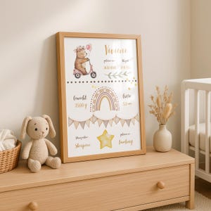 Digital birth poster, animals, birth chart, birth date poster, birth announcement, personalized gift birth, birth announcement, baby