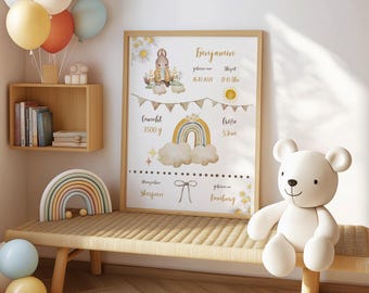 Digital birth poster, animals, birth chart, birth date poster, birth announcement, personalized gift birth, birth announcement, baby
