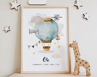 Digital birth poster, balloon, birth chart, birth date poster, birth announcement, personalized birth gift, birth announcement, baby boy
