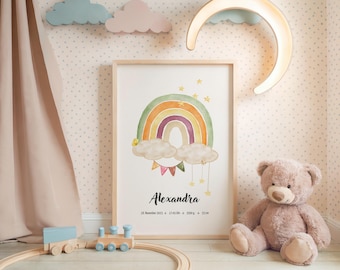 Digital birth poster, rainbow, birth chart, birth date poster, birth announcement, personalized gift birth, birth announcement, baby