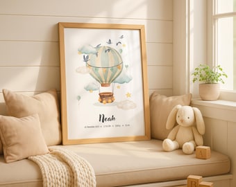 Digital birth poster, balloon, birth chart, birth date poster, birth announcement, personalized birth gift, birth announcement, baby boy