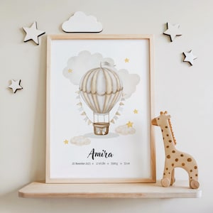 Digital birth poster, balloon, birth chart, birth date poster, birth announcement, personalized birth gift, birth announcement, baby girl