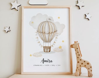 Digital birth poster, balloon, birth chart, birth date poster, birth announcement, personalized birth gift, birth announcement, baby girl