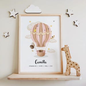 Digital birth poster, balloon, birth chart, birth date poster, birth announcement, personalized birth gift, birth announcement, baby girl