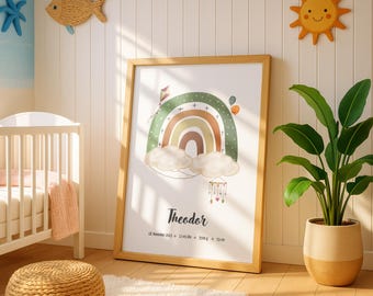 Digital birth poster, rainbow, birth chart, birth date poster, birth announcement, personalized gift birth, birth announcement, baby