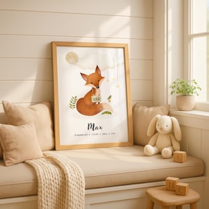 Digital birth poster, fox, birth chart, birth date poster, birth announcement, personalized birth gift, birth announcement