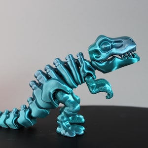 3D Gedruckter T-Rex Dinosaurier Spielzeug - Fidget Dino Geschenk - Metallic Blau flexibles Modell - Kinder Geschenk - Schreibtisch Spielzeug - Dino Figur