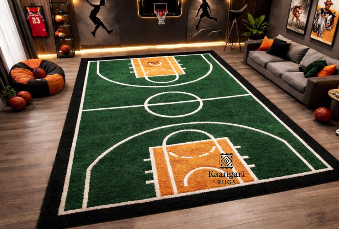 Hand Tufted Wool Basketball Court Rug, Sports Theme Kids Room Area ...