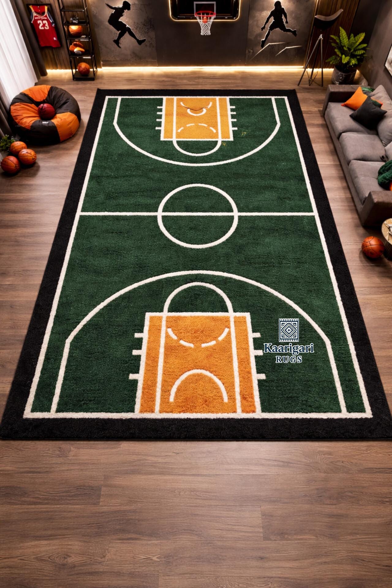 Hand Tufted Wool Basketball Court Rug, Sports Theme Kids Room Area ...