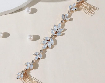 Adorno para el cabello de novia con ópalo azul y diamantes de imitación