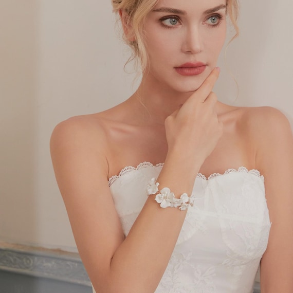 Delicate Porcelain Floral Bridal Bracelet, Bridal Jewellery, Wedding Jewellery for Brides, Porcelain Wedding look