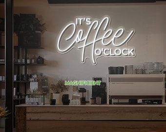 Coffee O'Clock Neon Sign: Custom Coffee Bar Decor With Dimmer