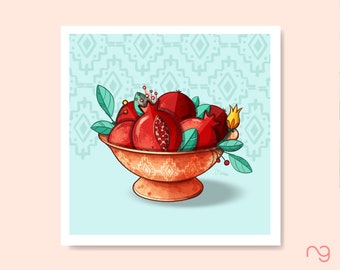 Bowl of Pomegranates - Armenian Pattern - 10x10 Print