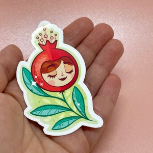 Kawaii Pomegranates Flower Girl Stickers - Cute Die Cut Stickers - Cute Stickers - Armenian Sticker