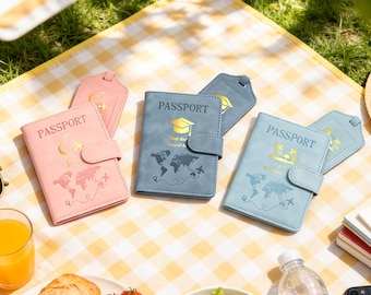 Personalized Passport Holder & Luggage Tag Set, Custom Leather Passport Cover, Travel Gifts Team Gift Your Logo