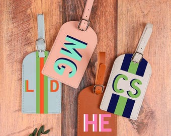 Etiqueta de bagagem personalizada com monograma sombreado, etiqueta de couro PU personalizada para malas, acessório de viagem, permite a inclusão de logotipo.