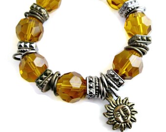 Chunky Sun celestial charm bracelet, Bohemian style for women.