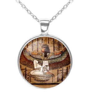 Ma&#39;at Egyptian Goddess necklace, Glass cabochon picture pendant for adult or teens, Cosmic jewelry